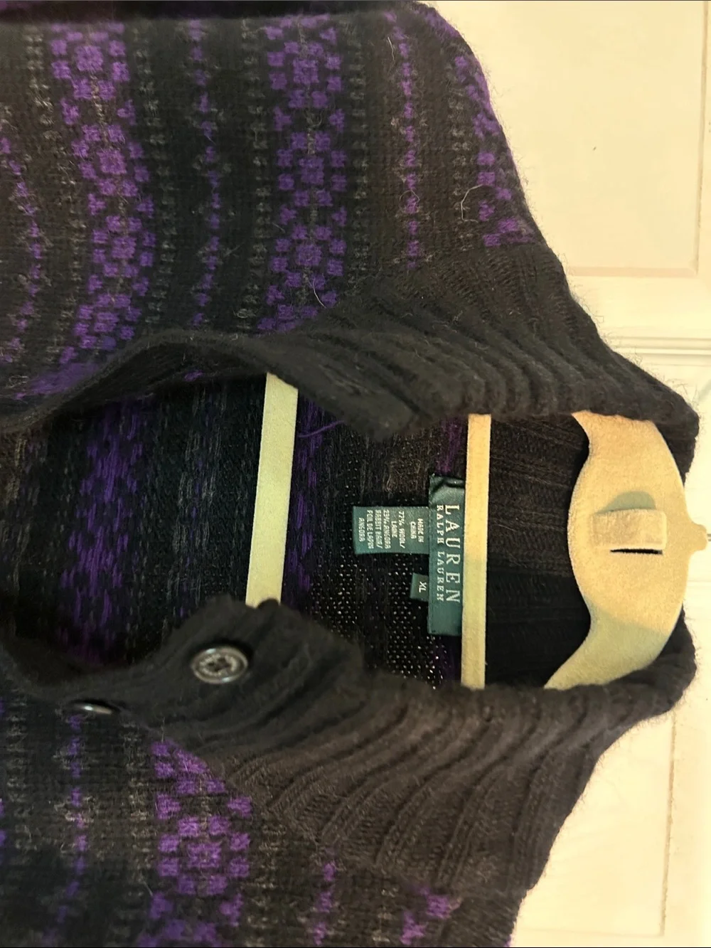 Ralph Lauren Women's Long Button-Front Sweater Coatigan in Black & Purple